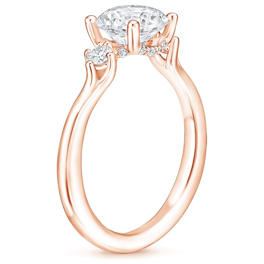 14K Rose Gold Three Stone Floating Diamond Ring, large side view