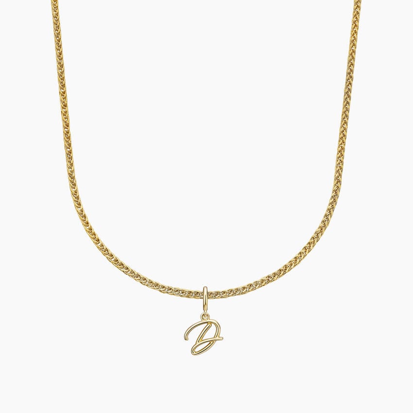Cursive Initial Charm with Dakota 16 in. Lightweight Wheat Chain ...