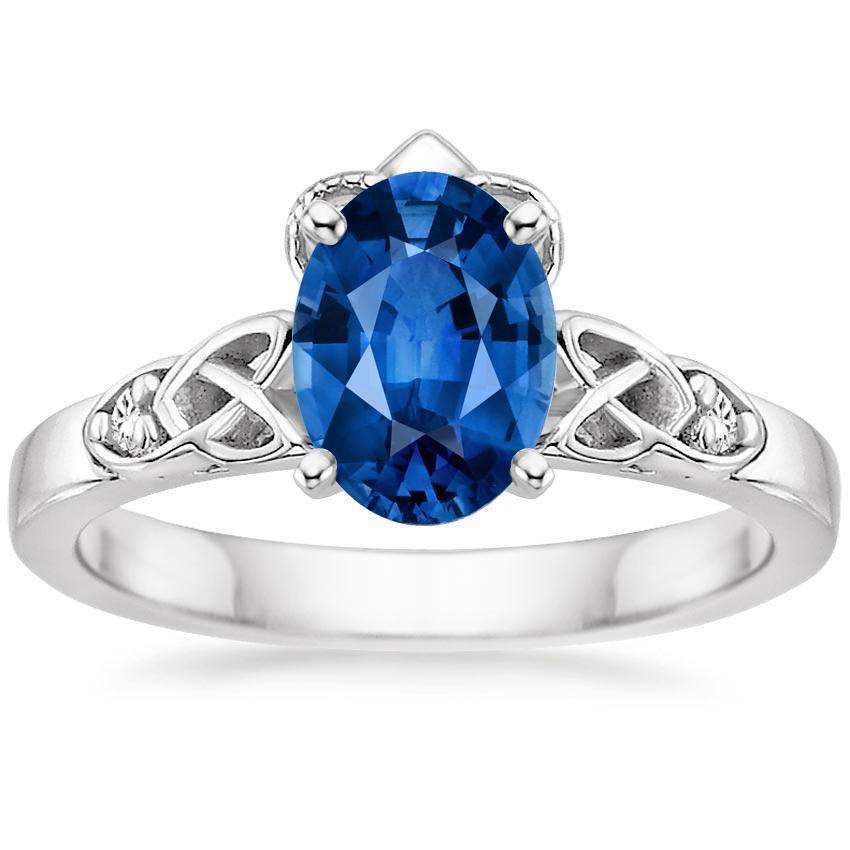 Sapphire Celtic Claddagh Diamond Ring in Platinum