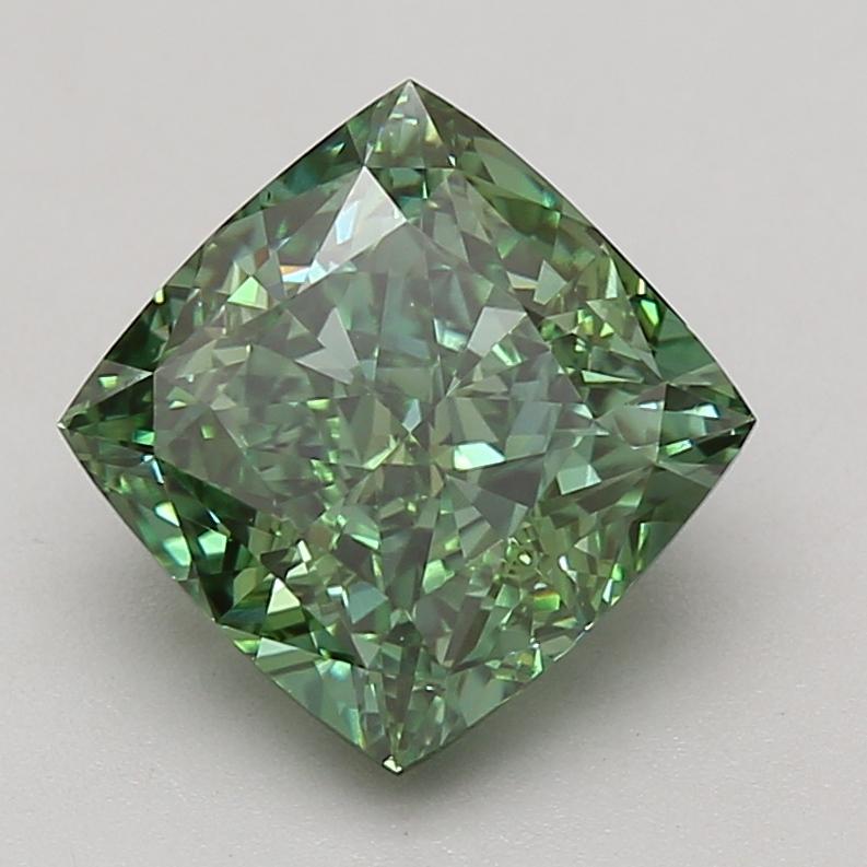 4.01 Ct. Fancy Vivid Green Cushion Lab Grown Diamond