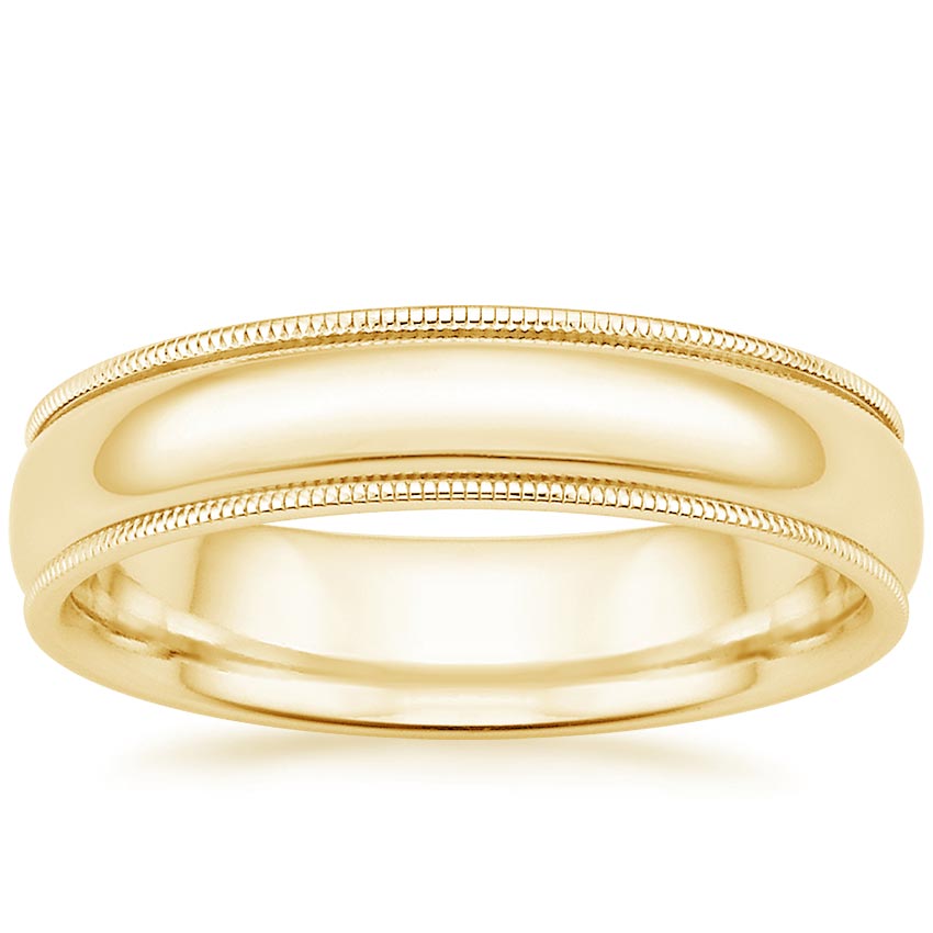 Available Ring Sizes 8-12 1/2 Mens 10K Yellow Gold 5mm Comfort Fit Milgrain Wedding Band