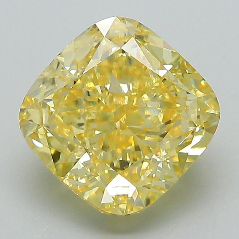 3.10 Ct. Fancy Vivid Yellow Cushion Lab Grown Diamond
