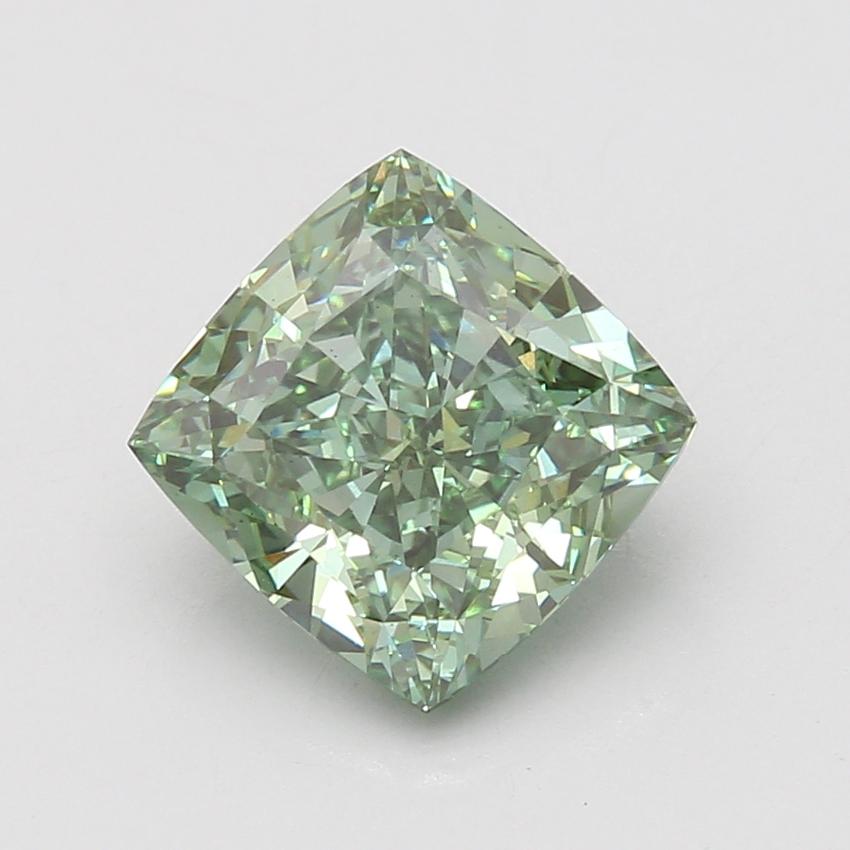 4.04 Ct. Fancy Vivid Green Cushion Lab Grown Diamond