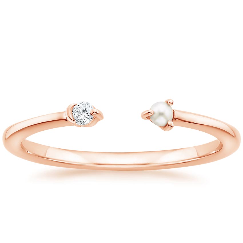 Rose Gold Melena Freshwater Cultured Pearl and Diamond Open Ring