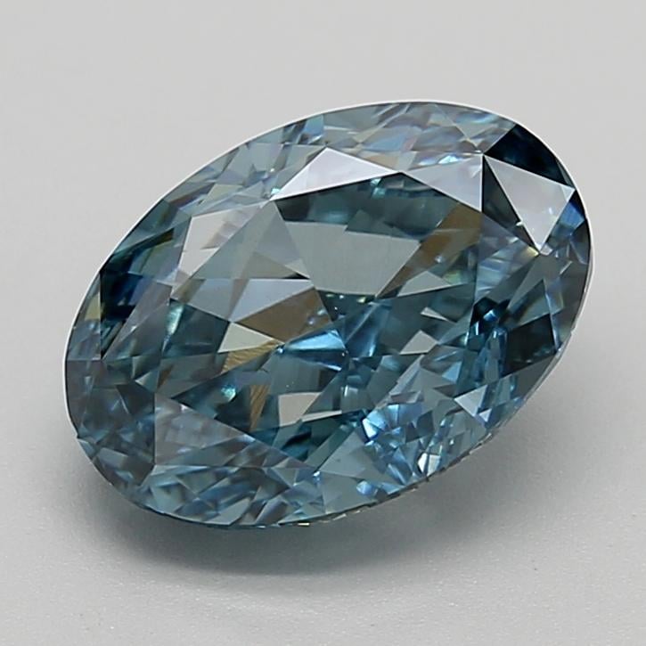 3.23 Ct. Fancy Intense Greenish Blue Oval Lab Grown Diamond