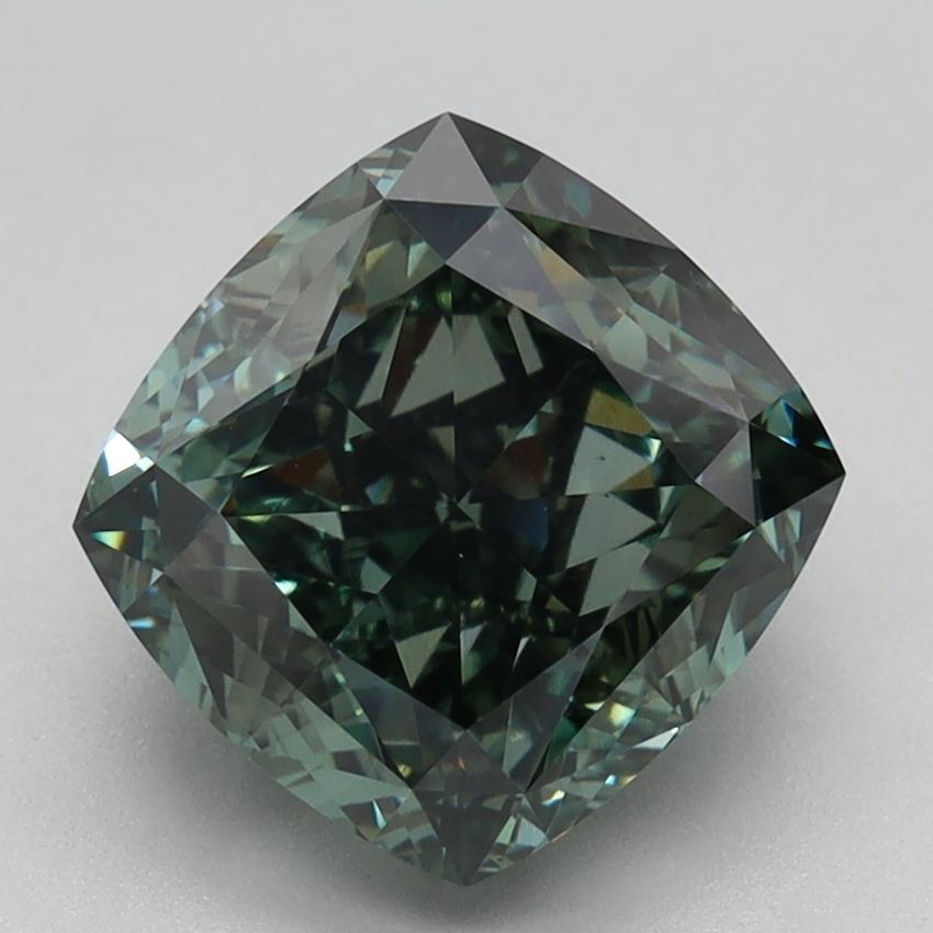 3.14 Ct. Fancy Deep Green Cushion Lab Grown Diamond