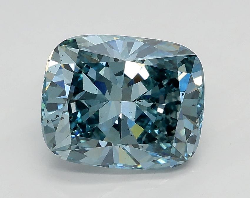 1.74 Ct. Fancy Vivid Greenish Blue Cushion Lab Grown Diamond