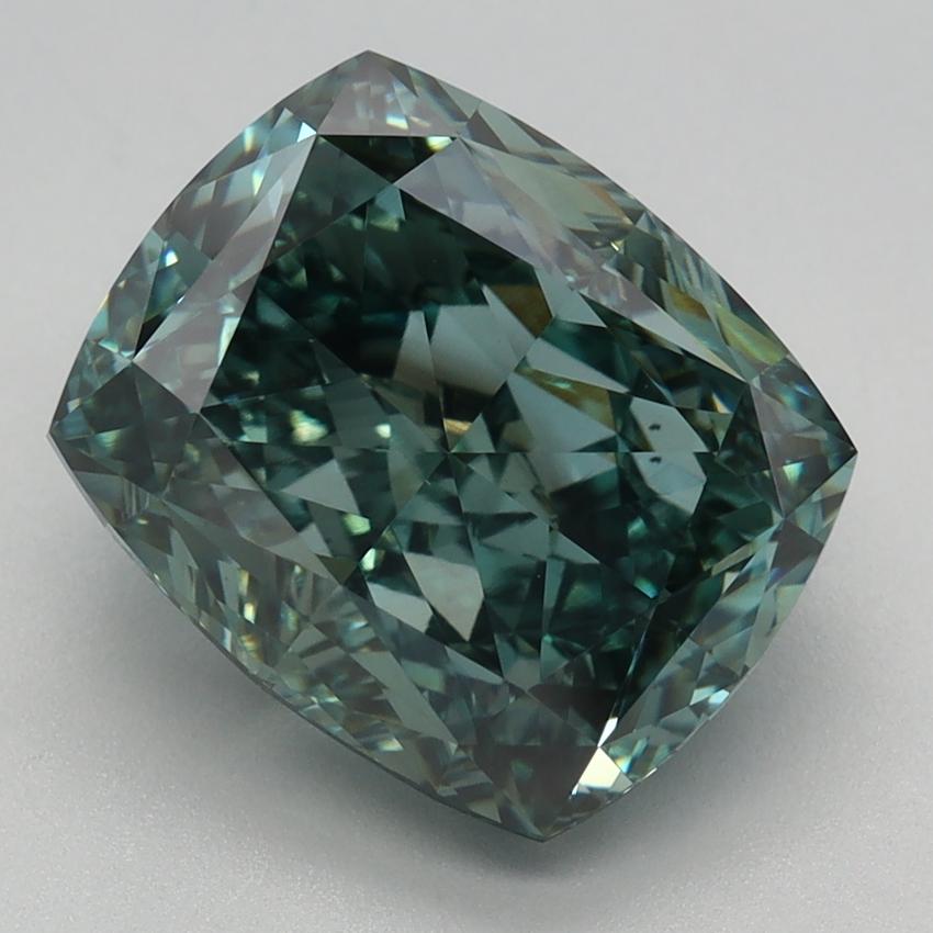 4.42 Ct. Fancy Vivid Green Cushion Lab Grown Diamond