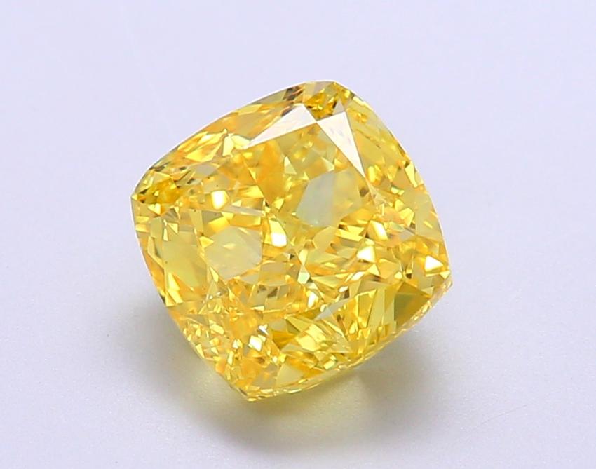 3.01 Ct. Fancy Vivid Yellow Cushion Lab Grown Diamond