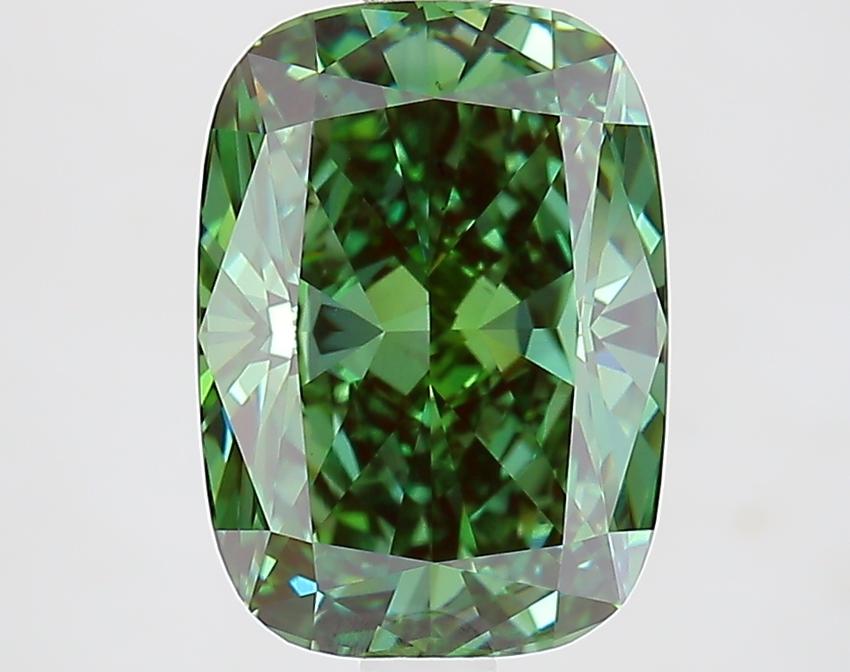 3.58 Ct. Fancy Vivid Green Cushion Lab Grown Diamond