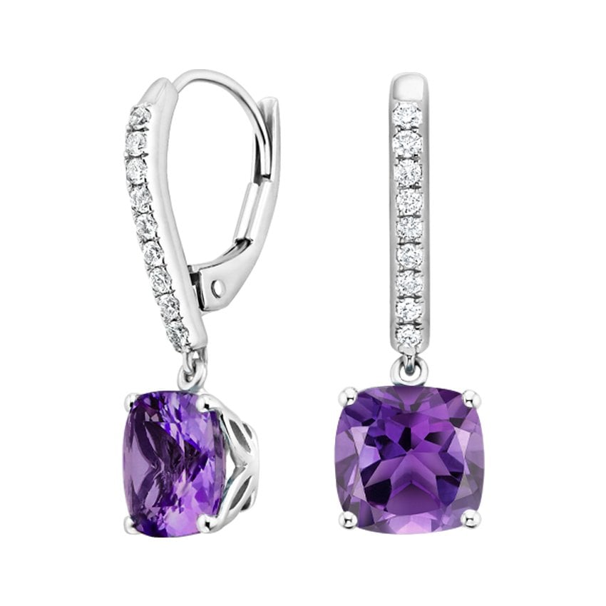 Amethyst and Diamond Drop Earrings in 18K White Gold