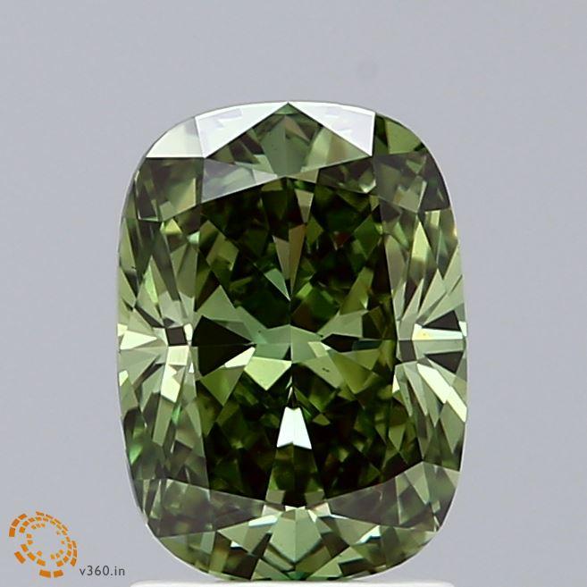 2.04 Ct. Fancy Vivid  Green Cushion Lab Grown Diamond