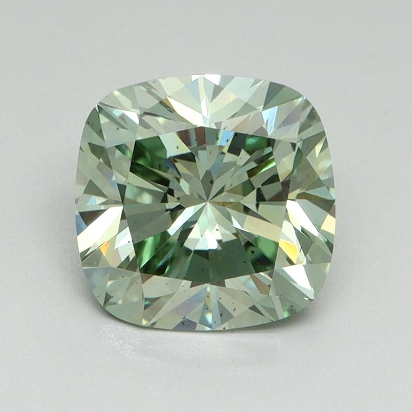 2.00 Ct. Fancy Vivid Green Cushion Lab Grown Diamond