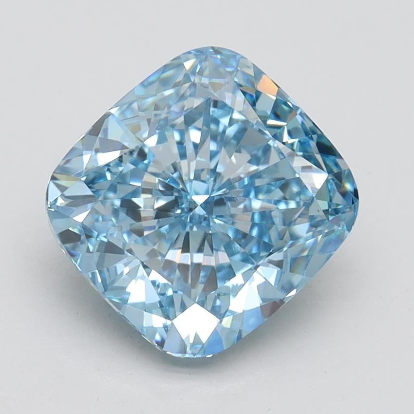 3.21 Ct. Fancy Vivid Blue Cushion Lab Grown Diamond