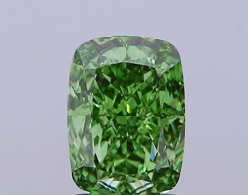 2.11 Ct. Fancy Vivid  Green Cushion Lab Grown Diamond