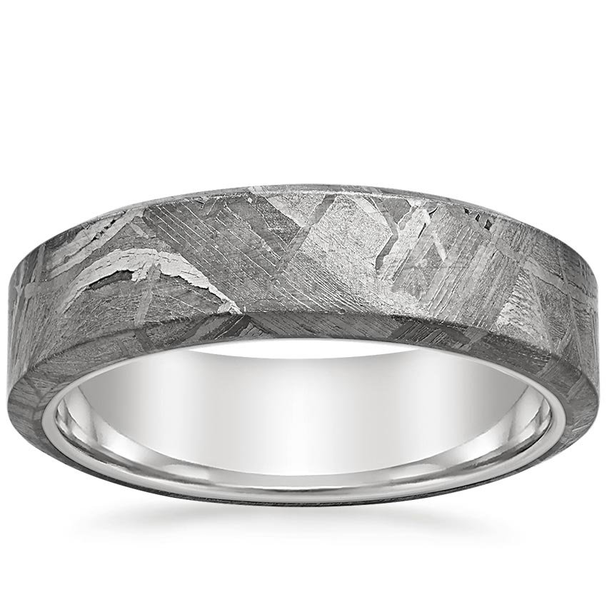 Beveled Edge Meteorite and Gold Wedding Ring 