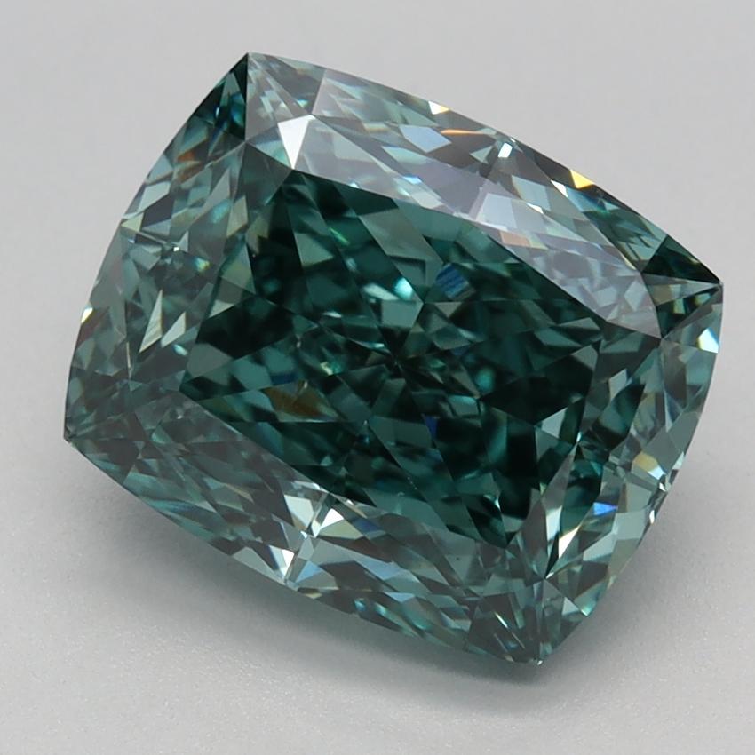 3.24 Ct. Fancy Vivid Green Cushion Lab Grown Diamond