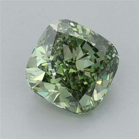 1.66 Ct. Fancy Vivid Green Cushion Lab Grown Diamond