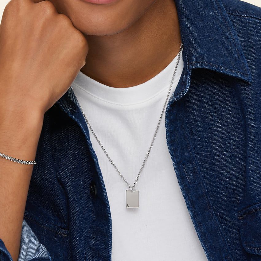 Taurus Zodiac Engravable Tag Pendant in Silver