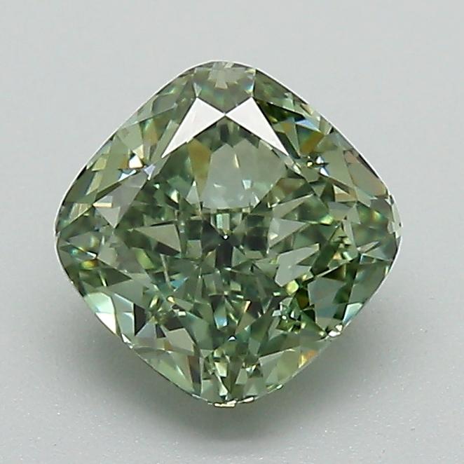 1.33 Ct. Fancy Vivid Green Cushion Lab Grown Diamond
