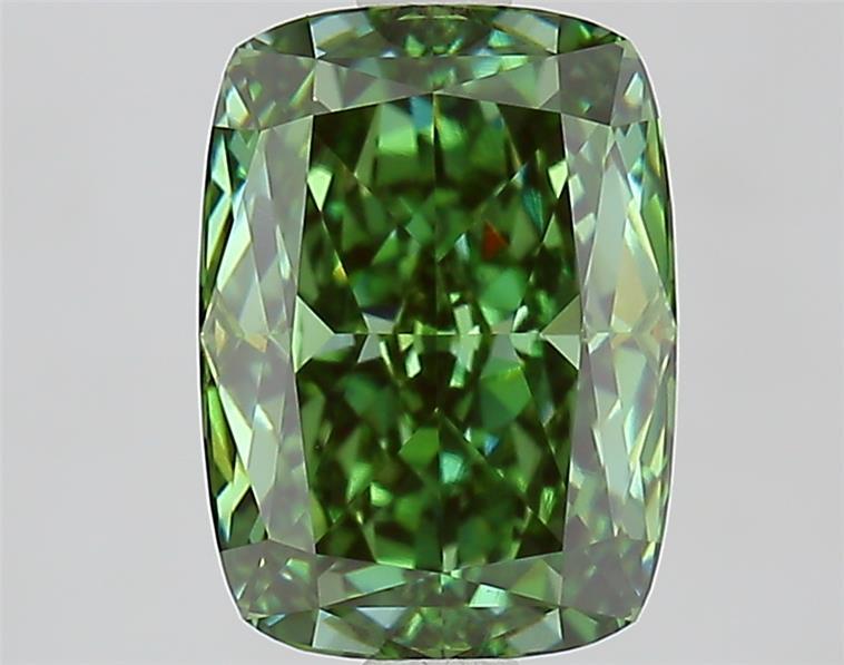 2.59 Ct. Fancy Vivid Green Cushion Lab Grown Diamond