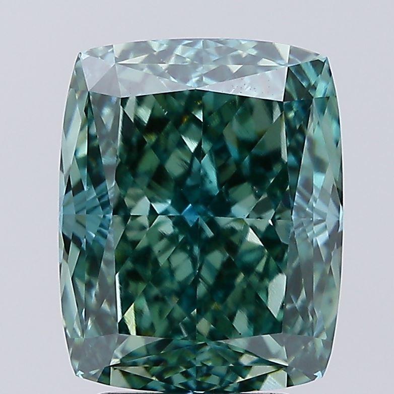 4.08 Ct. Fancy Vivid Green Cushion Lab Grown Diamond
