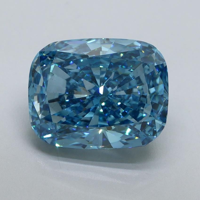 4.13 Ct. Fancy Vivid Malibu Blue Cushion Lab Grown Diamond