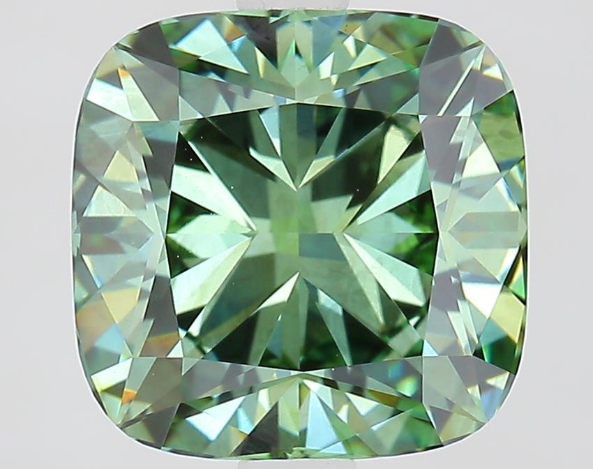 3.03 Ct. Fancy Vivid Green Cushion Lab Grown Diamond