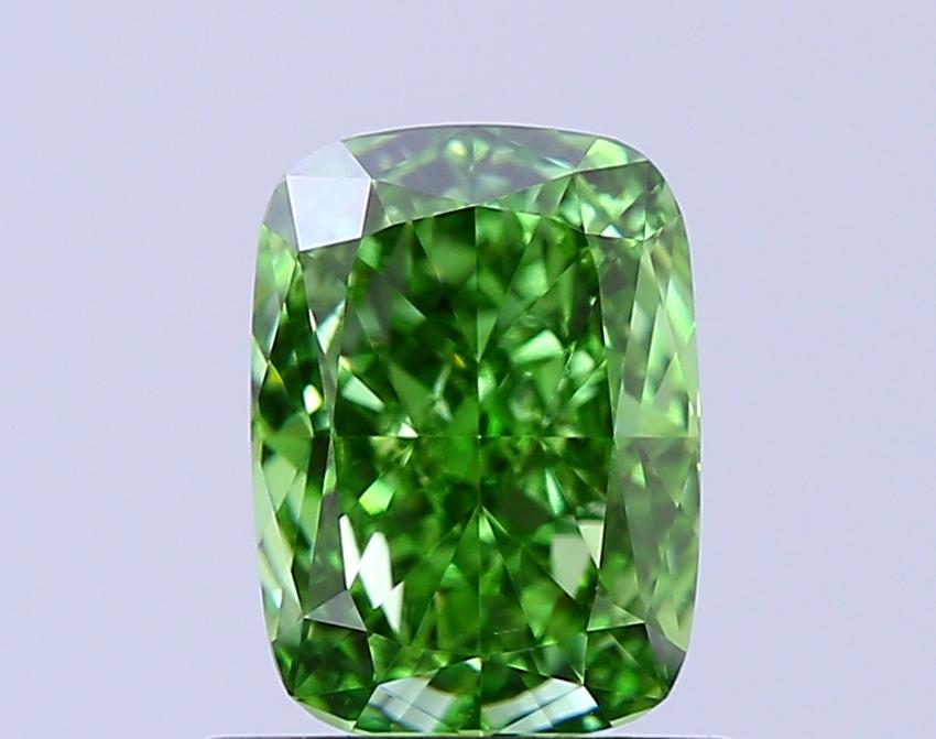1.04 Ct. Fancy Vivid Green Cushion Lab Grown Diamond