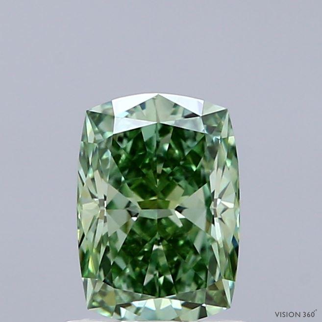 1.07 Ct. Fancy Vivid Green Cushion Lab Grown Diamond