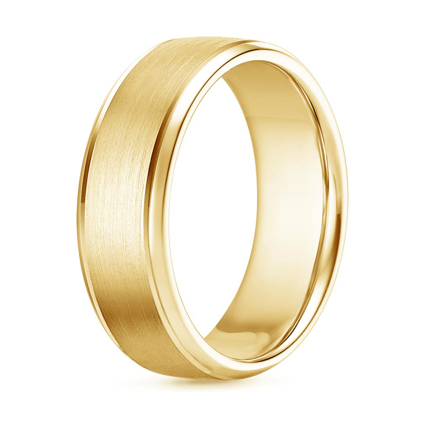 Beveled Edge Matte with Grooves 5mm Wedding Ring in 18K Yellow Gold