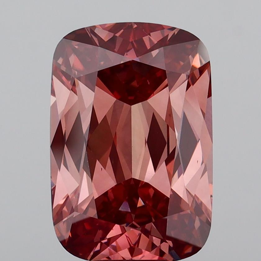 10.05 Ct. Fancy Vivid Brownish Pink Cushion Lab Grown Diamond