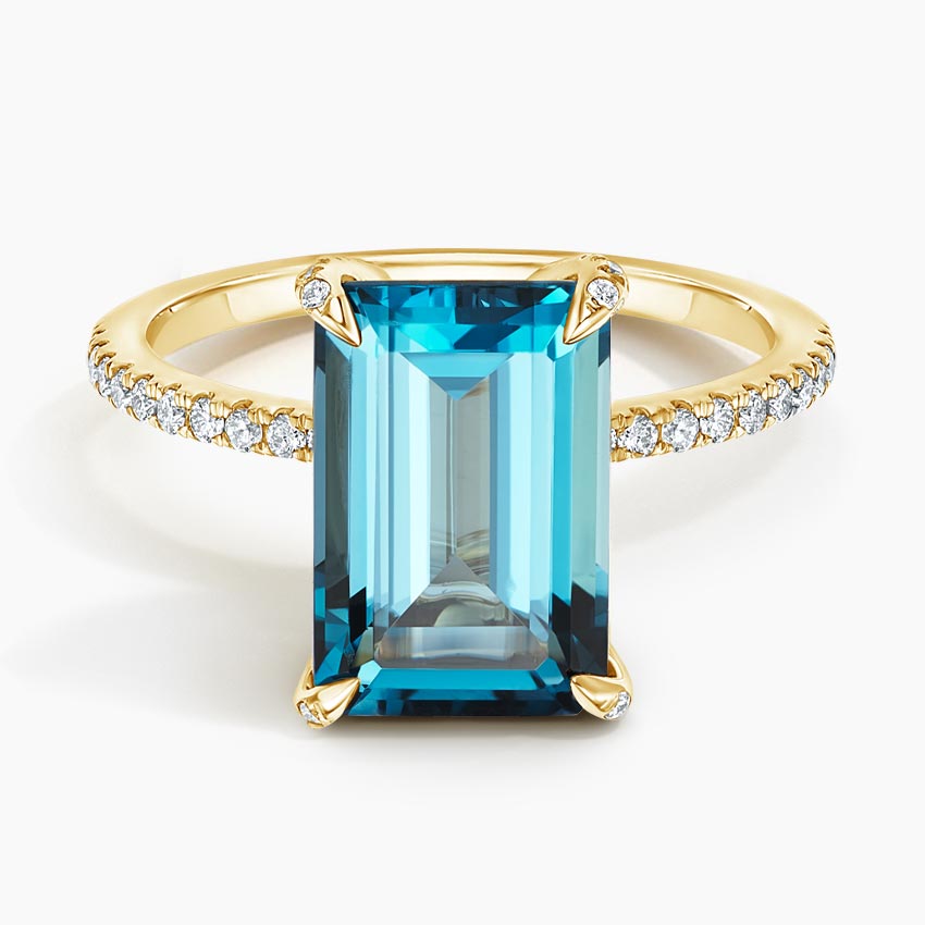 18K Yellow Gold Fiesta London Blue Topaz and Diamond Cocktail Ring