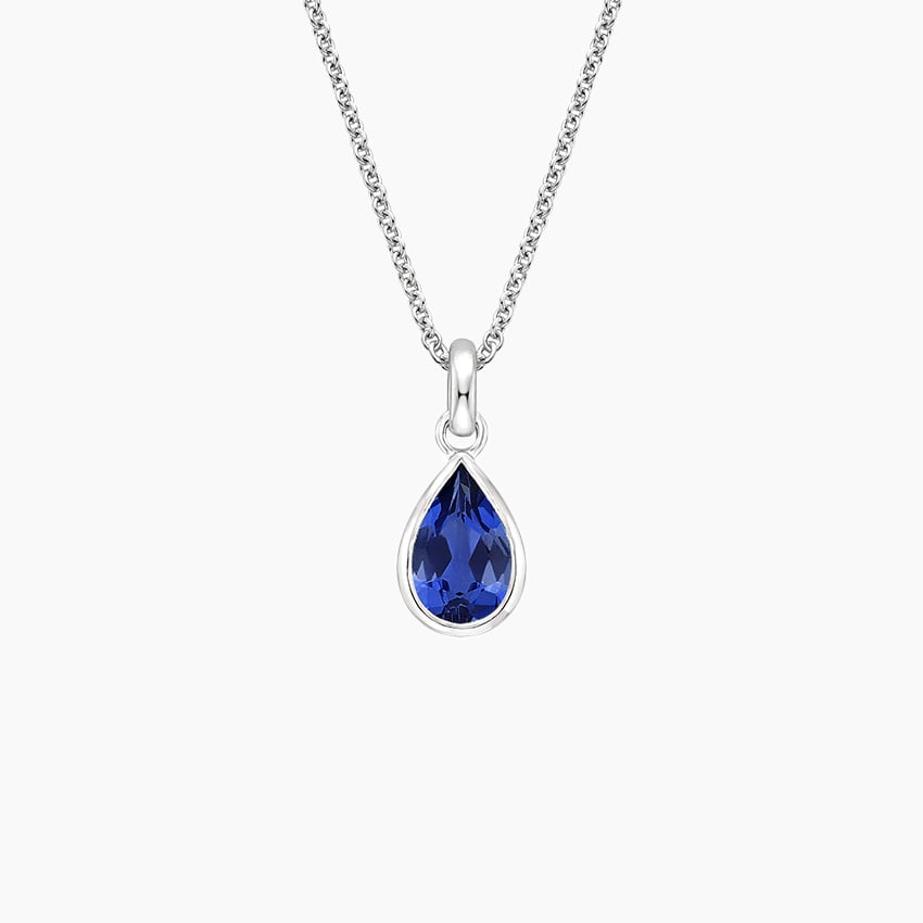 Naava 9ct White Gold Sapphire and 0.08ct Diamond Teardrop Pendant Necklace  - Necklaces from Prime Jewellery UK
