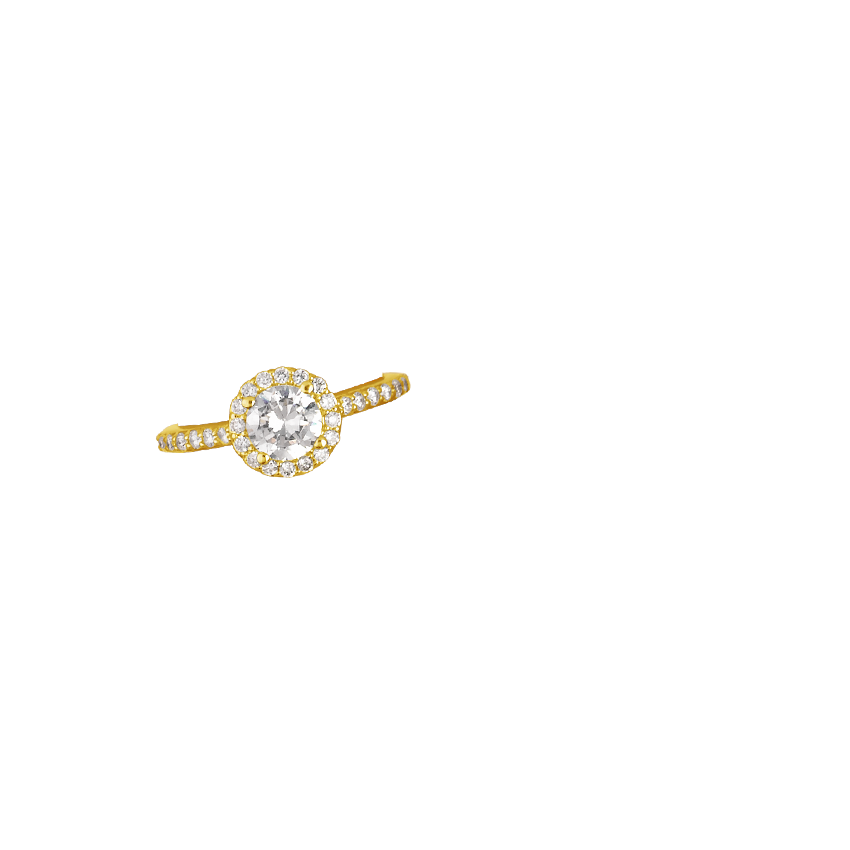 18K Yellow Gold Halo Diamond Ring with Side Stones (1/3 ct. tw.)