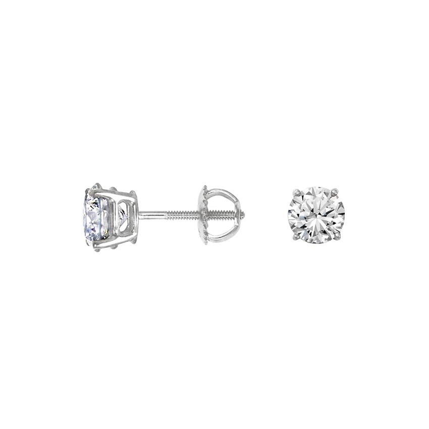 18K White Gold Four-prong Round Diamond Stud Earrings, top view