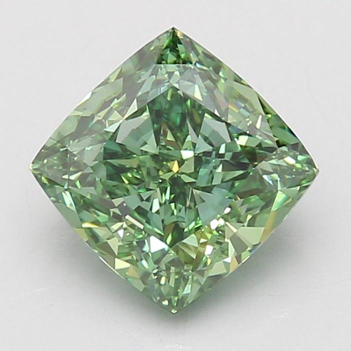 3.07 Ct. Fancy Vivid Green Cushion Lab Grown Diamond
