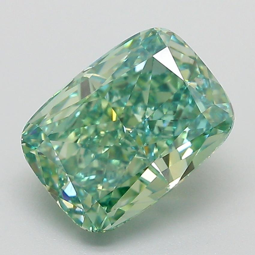 3.01 Ct. Fancy Vivid  Green Cushion Lab Grown Diamond