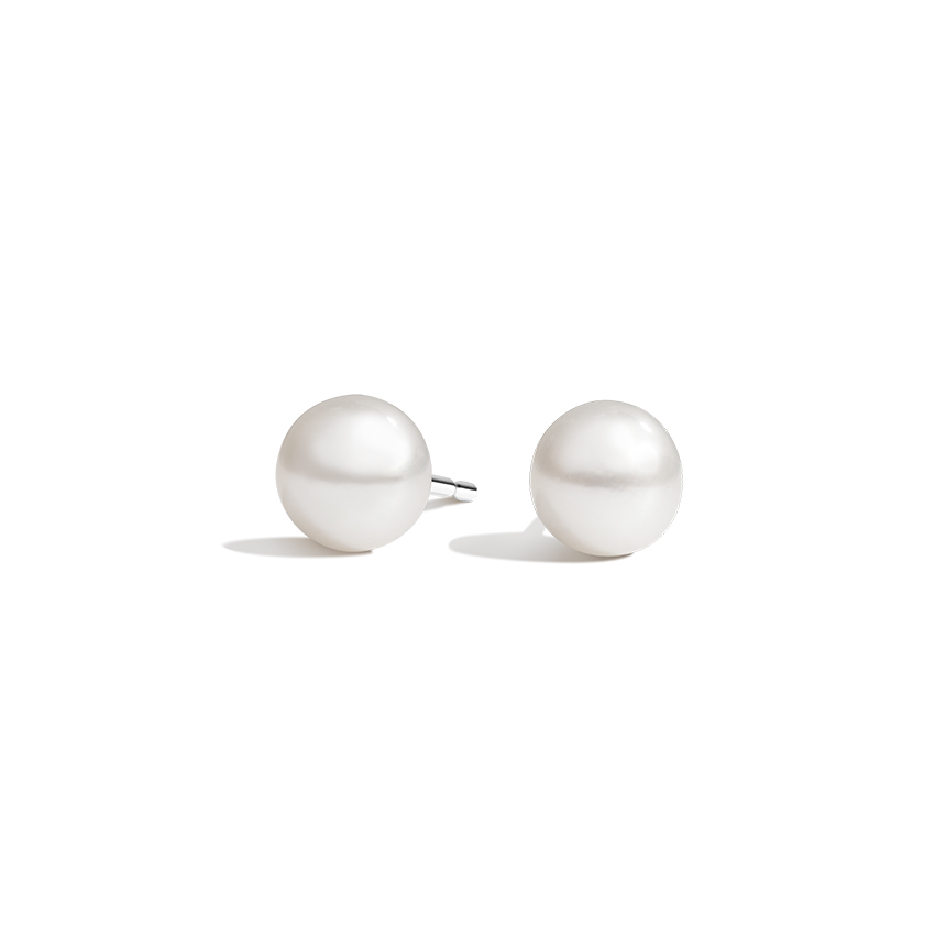 6-14mm White Natural Freshwater Cultured Pearl Silver Stud Earrings