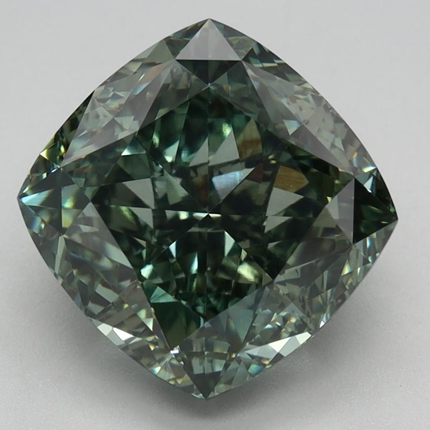 4.12 Ct. Fancy Vivid Green Cushion Lab Grown Diamond