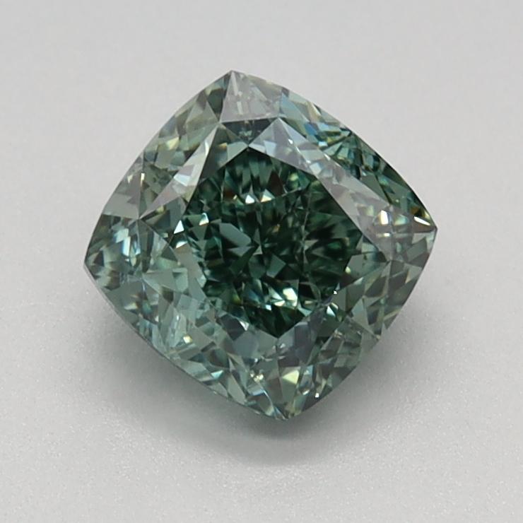 1.00 Ct. Fancy Vivid Bluish Green Cushion Lab Grown Diamond