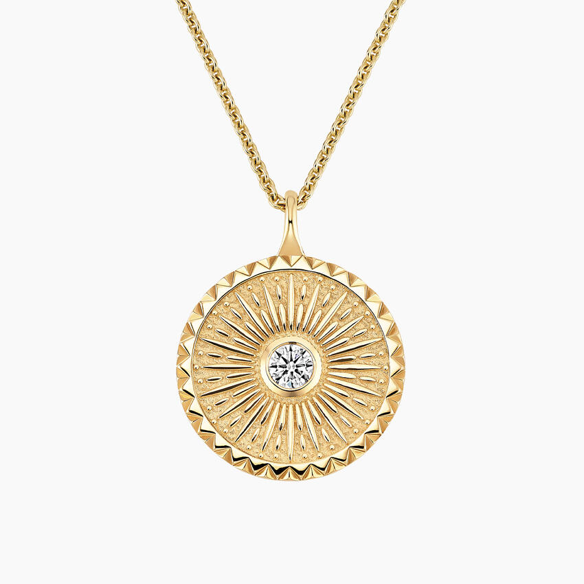 14K Yellow Gold Sun Lab Diamond Medallion Necklace (1/4 ct. tw.)