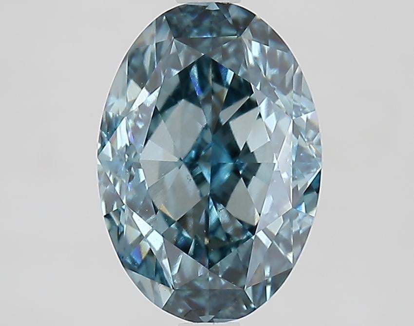 3.23 Ct. Fancy Intense Greenish Blue Oval Lab Grown Diamond