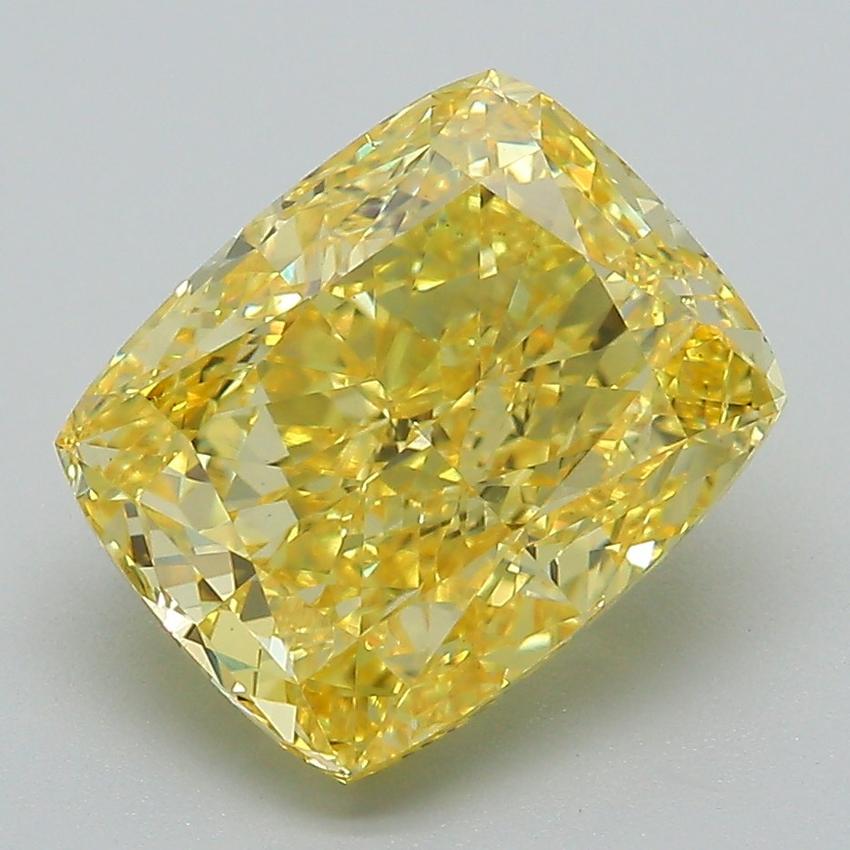 4.01 Ct. Fancy Vivid Yellow Cushion Lab Grown Diamond