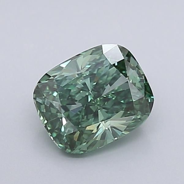 1.12 Ct. Fancy Vivid  Green Cushion Lab Grown Diamond