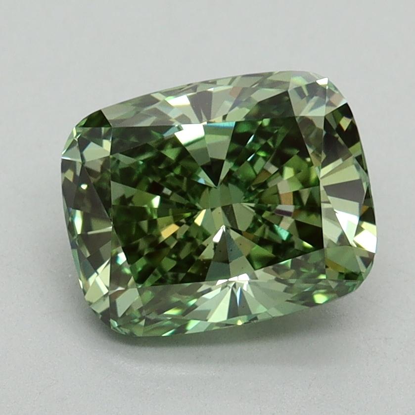 2.06 Ct. Fancy Vivid Green Cushion Lab Grown Diamond