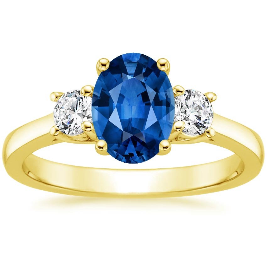 Sapphire Petite Three Stone Trellis Ring in 18K Yellow Gold