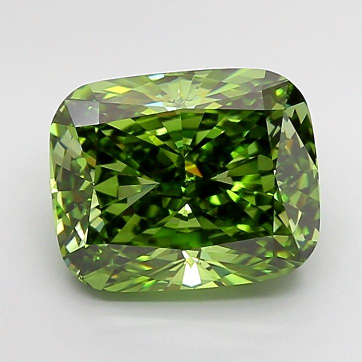5.01 Ct. Fancy Vivid  Green Cushion Lab Grown Diamond