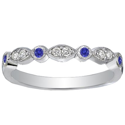 Tiara Diamond and Sapphire Ring in 18K White Gold