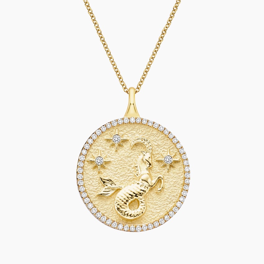 Capricorn - Vintage zodiac charm - star sign pendant - Solid gold